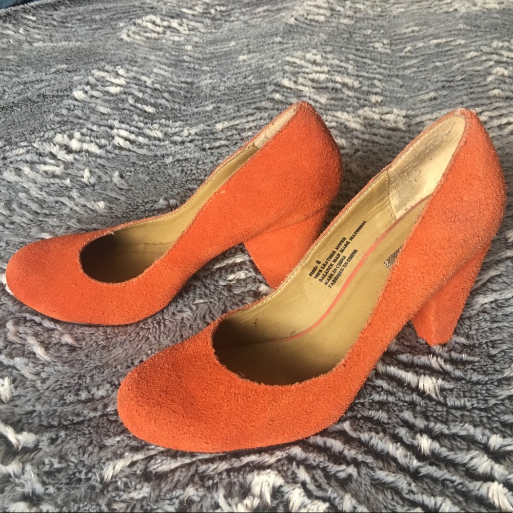 Genuine Suede Bright Orange 4 in Heel Pumps